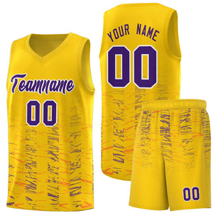 Custom Yellow Purple Personalized Scratches Pattern Sports Uniform Basketball Jersey