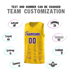 Custom Yellow Purple Personalized Scratches Pattern Sports Uniform Basketball Jersey