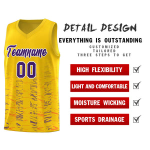 Custom Yellow Purple Personalized Scratches Pattern Sports Uniform Basketball Jersey