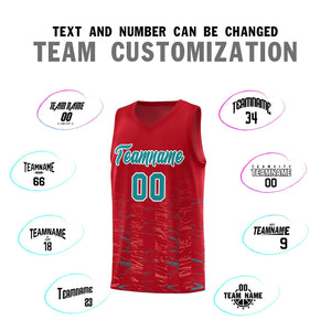 Custom Red Aqua Personalized Scratches Pattern Sports Uniform Basketball Jersey