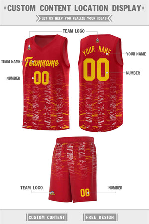 Custom Red Gold Personalized Scratches Pattern Sports Uniform Basketball Jersey