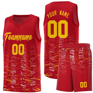 Custom Red Gold Personalized Scratches Pattern Sports Uniform Basketball Jersey