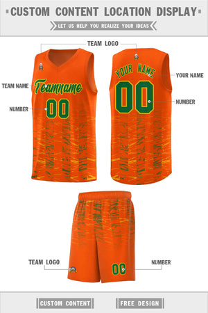 Custom Orange Kelly Green Personalized Scratches Pattern Sports Uniform Basketball Jersey