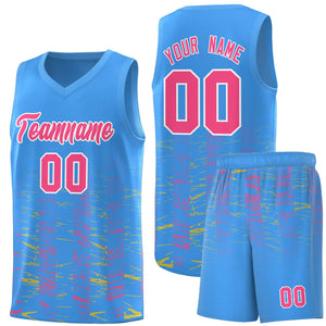 Custom Powder Blue Pink Personalized Scratches Pattern Sports Uniform Basketball Jersey