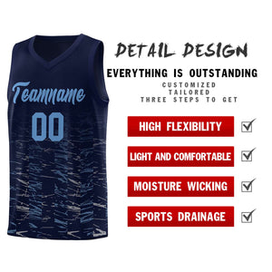 Custom Navy Light Blue Personalized Scratches Pattern Sports Uniform Basketball Jersey