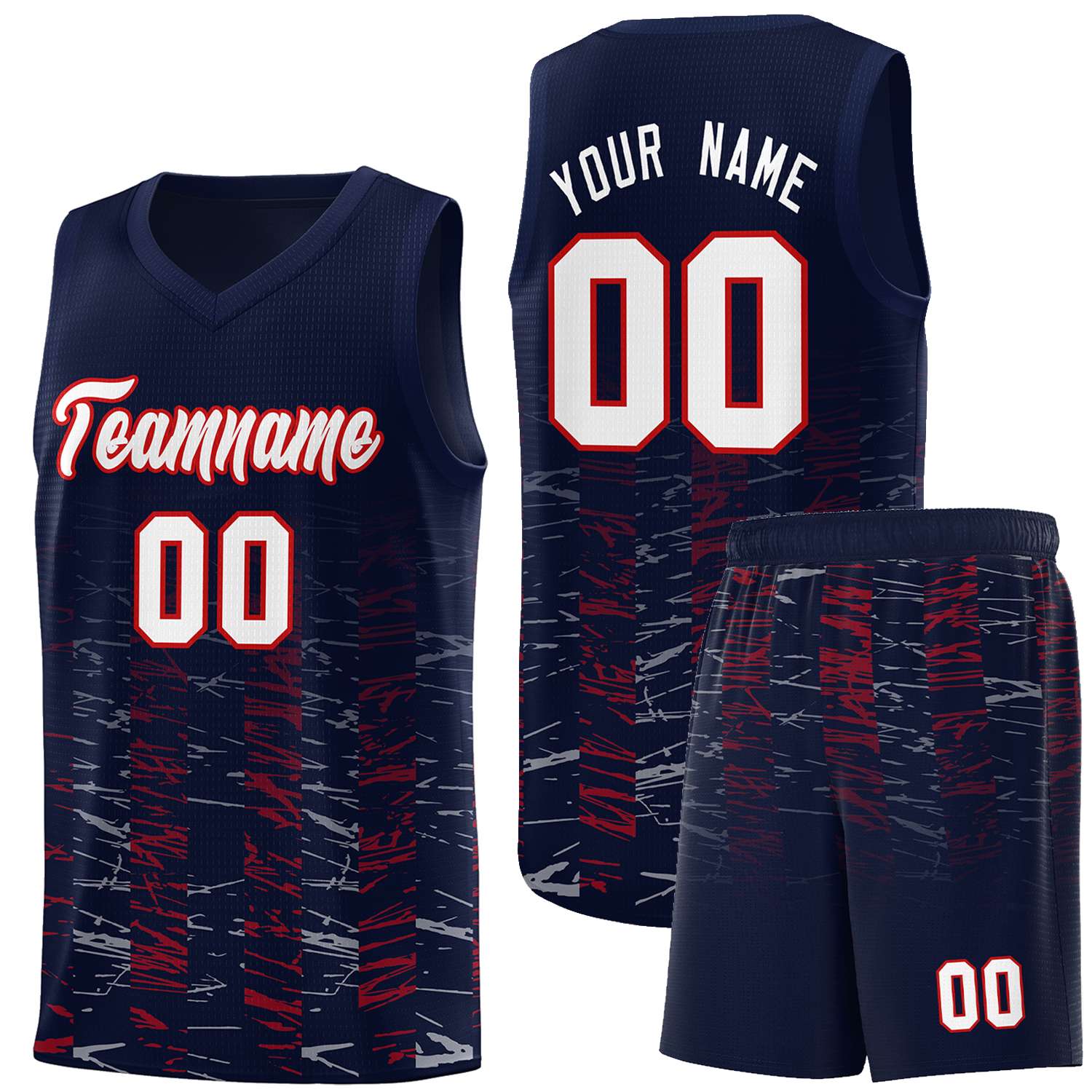 Custom Navy White Personalized Scratches Pattern Sports Uniform Basketball Jersey