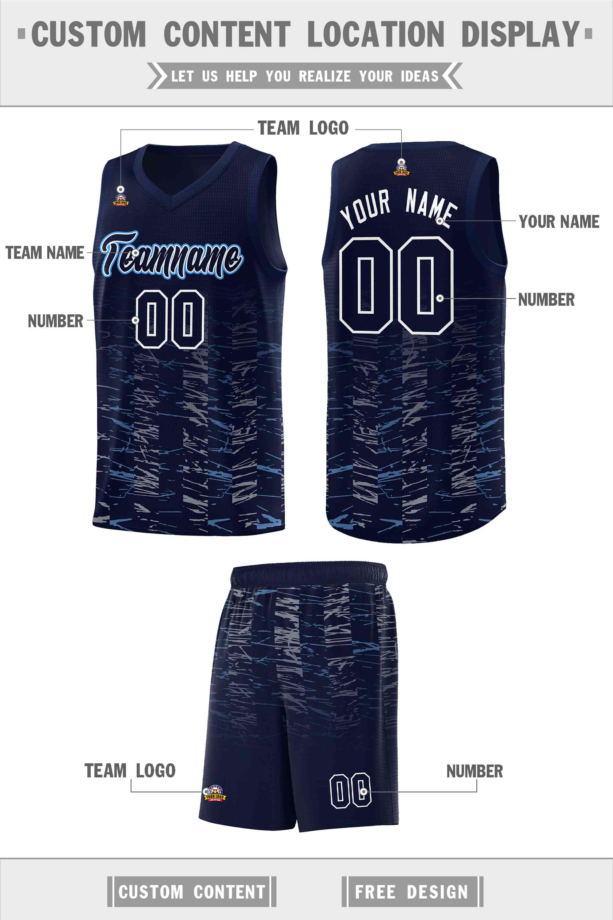 Custom Navy White Personalized Scratches Pattern Sports Uniform Basketball Jersey