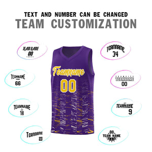 Custom Purple Gold Personalized Scratches Pattern Sports Uniform Basketball Jersey