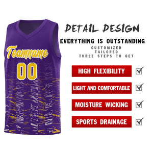 Custom Purple Gold Personalized Scratches Pattern Sports Uniform Basketball Jersey