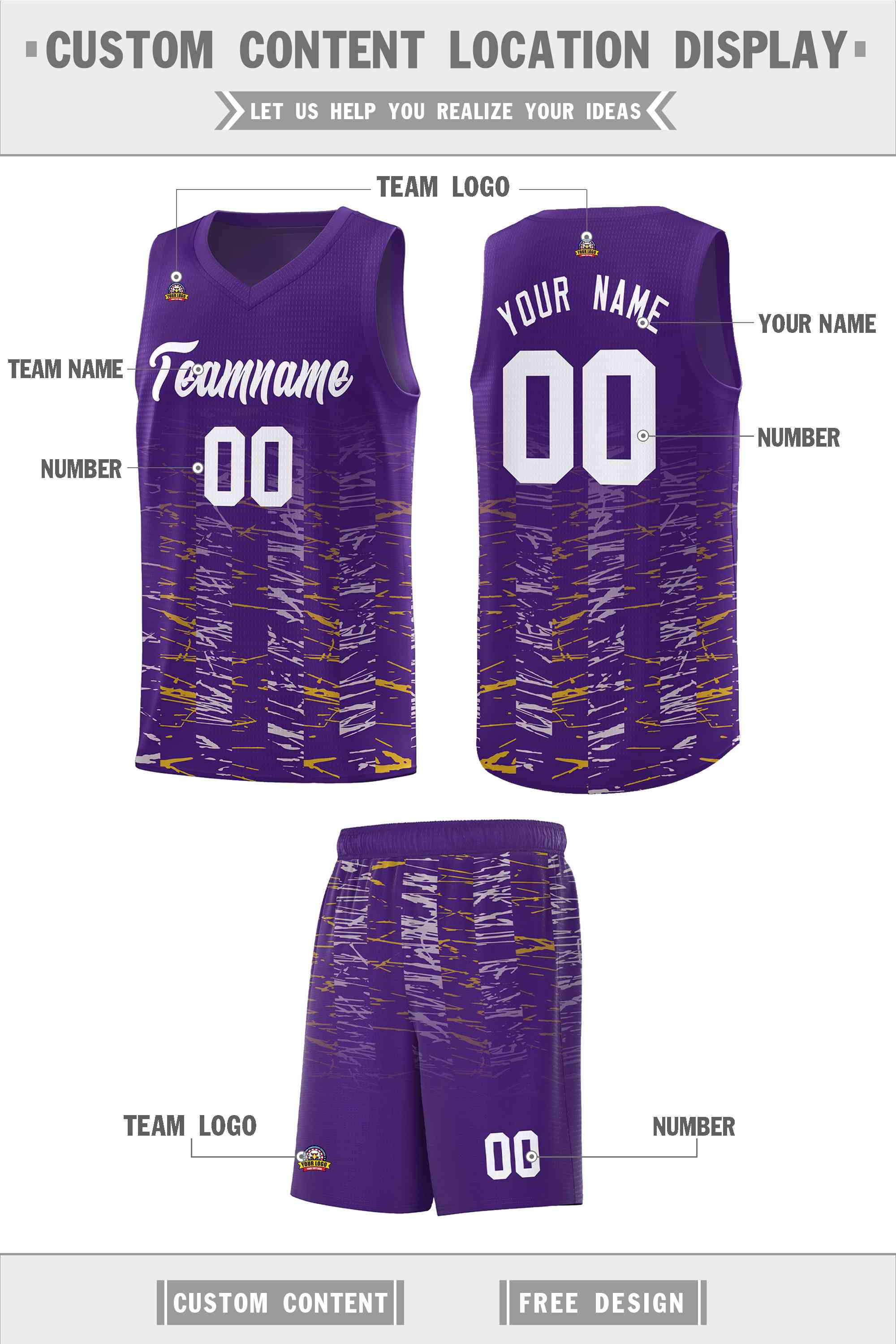 Custom Purple White Personalized Scratches Pattern Sports Uniform Basketball Jersey