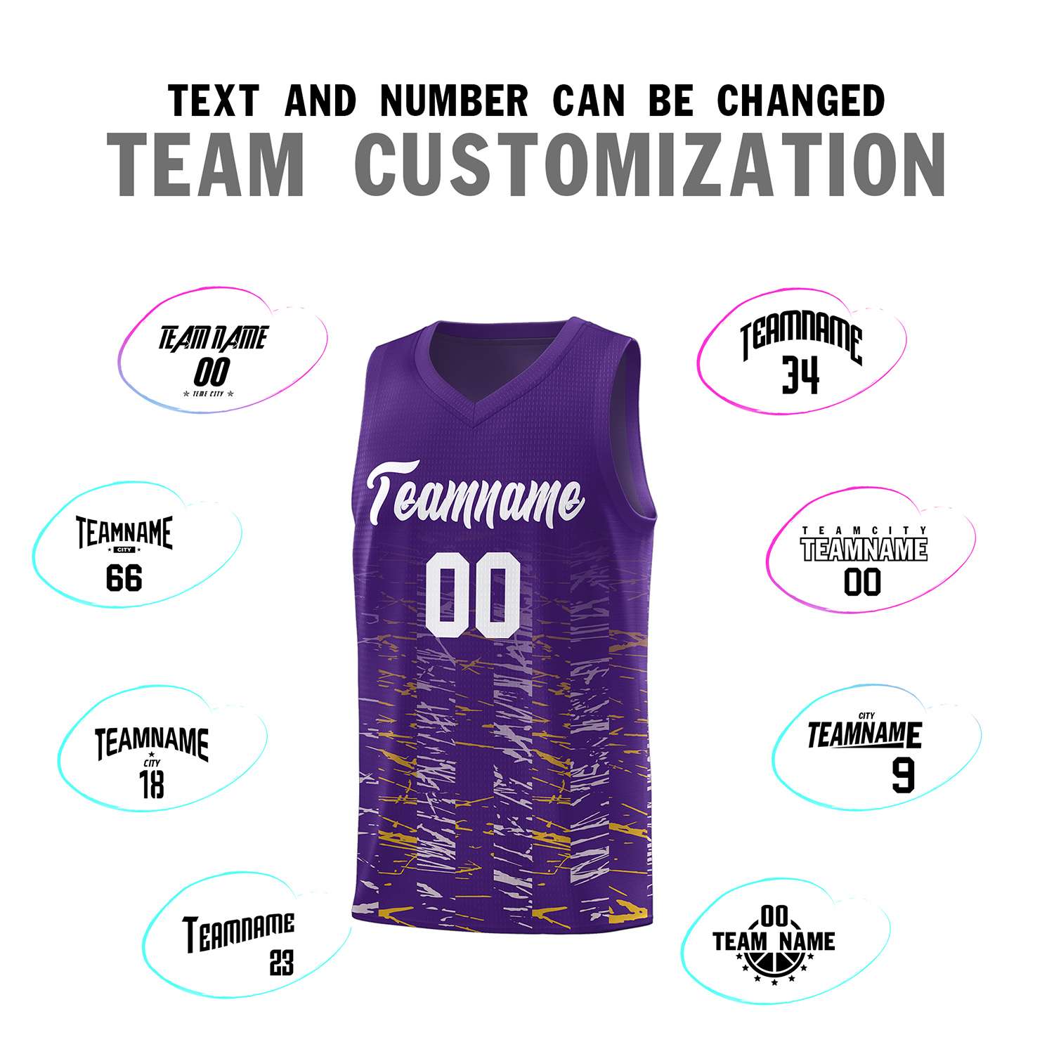 Custom Purple White Personalized Scratches Pattern Sports Uniform Basketball Jersey