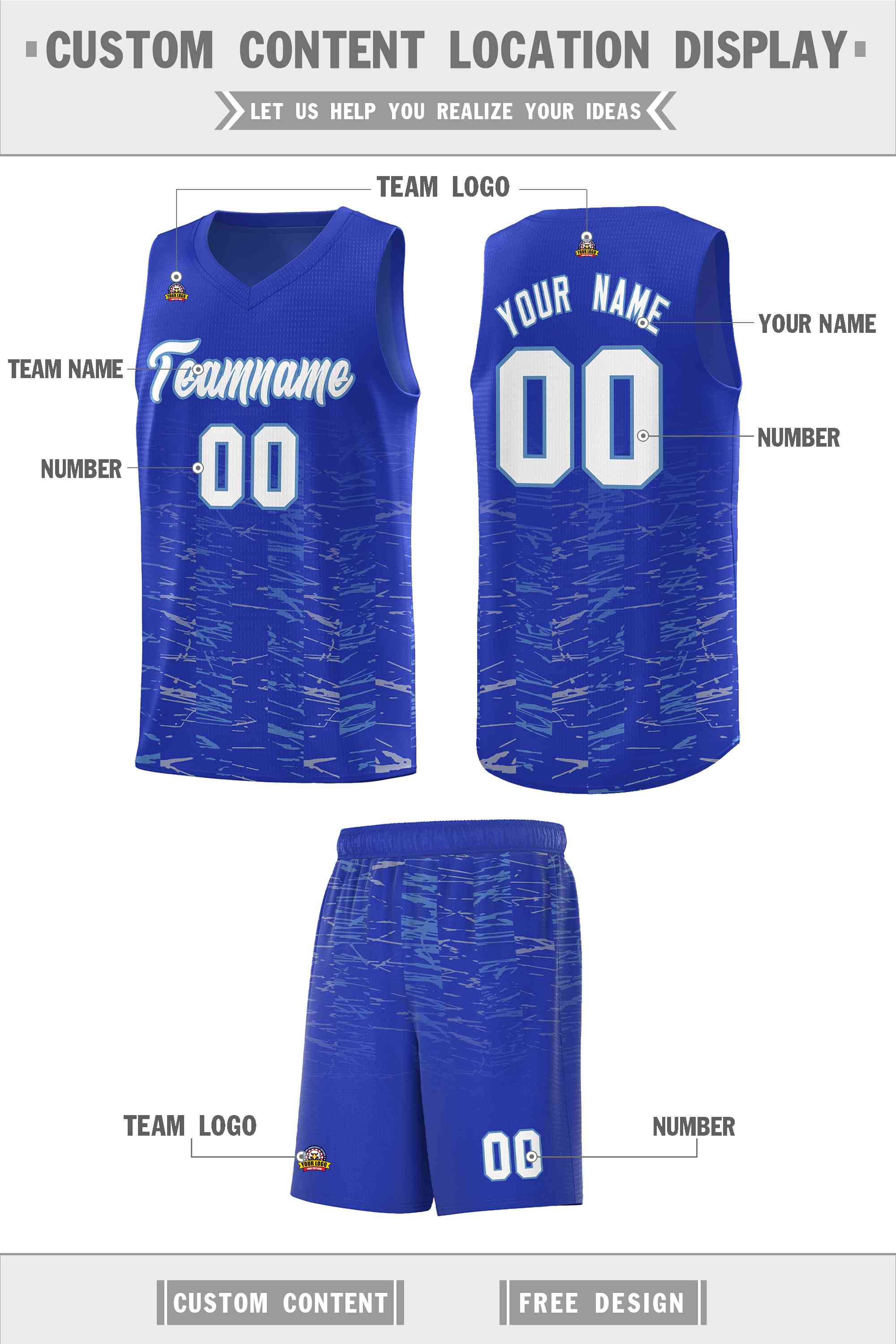 Custom Royal White Personalized Scratches Pattern Sports Uniform Basketball Jersey