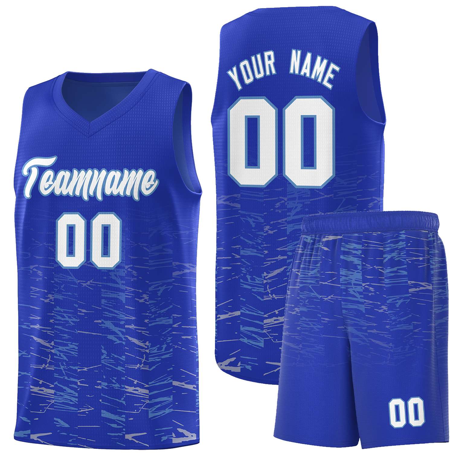 Custom Royal White Personalized Scratches Pattern Sports Uniform Basketball Jersey