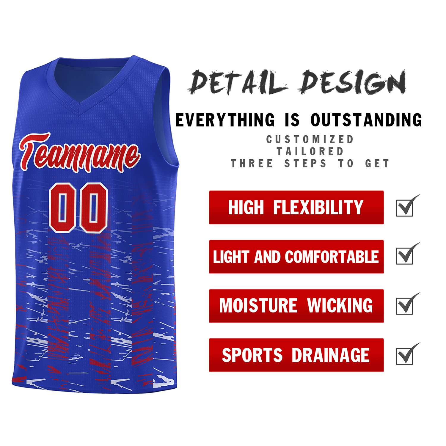 Custom Royal Red Personalized Scratches Pattern Sports Uniform Basketball Jersey