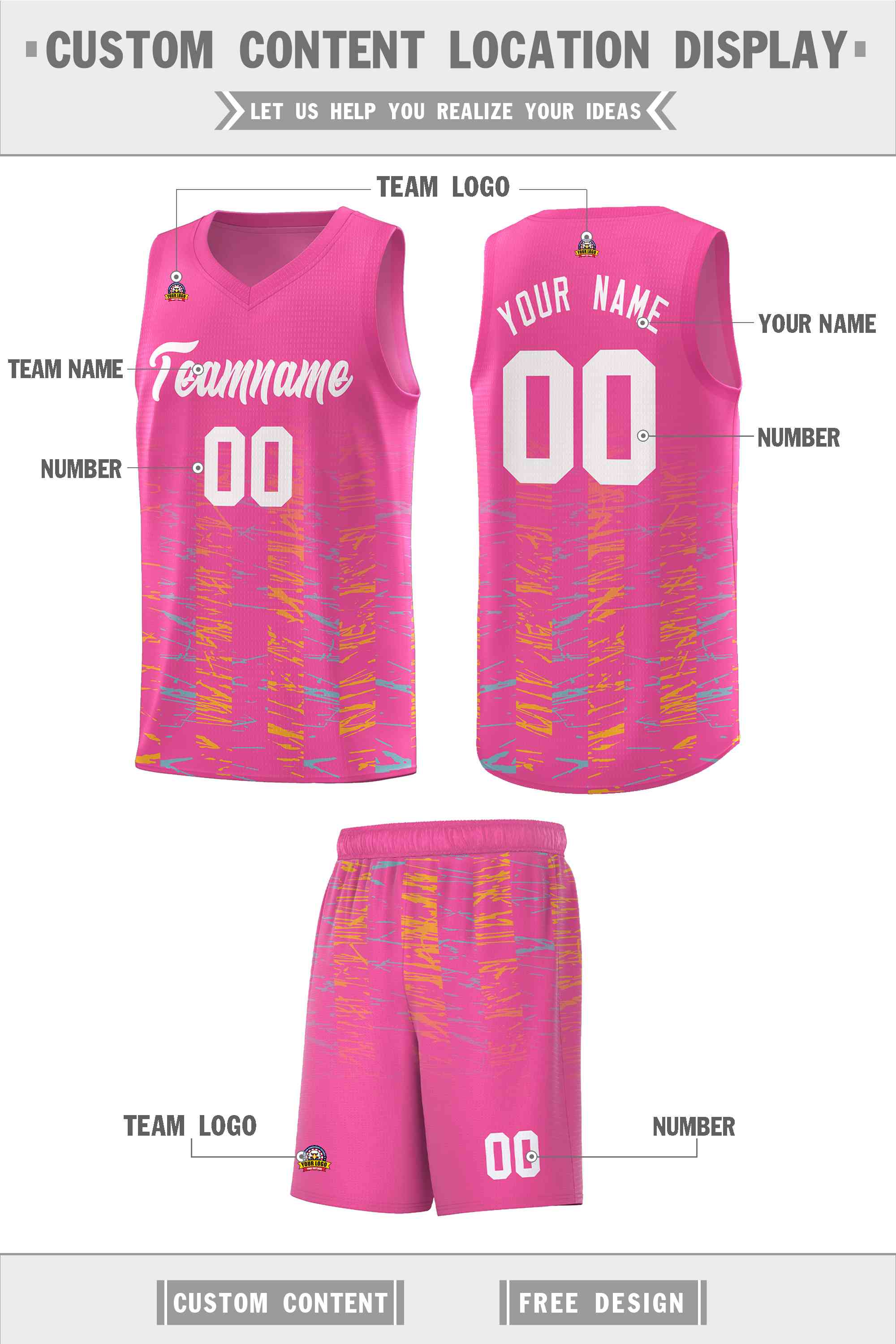 Custom Pink White Personalized Scratches Pattern Sports Uniform Basketball Jersey