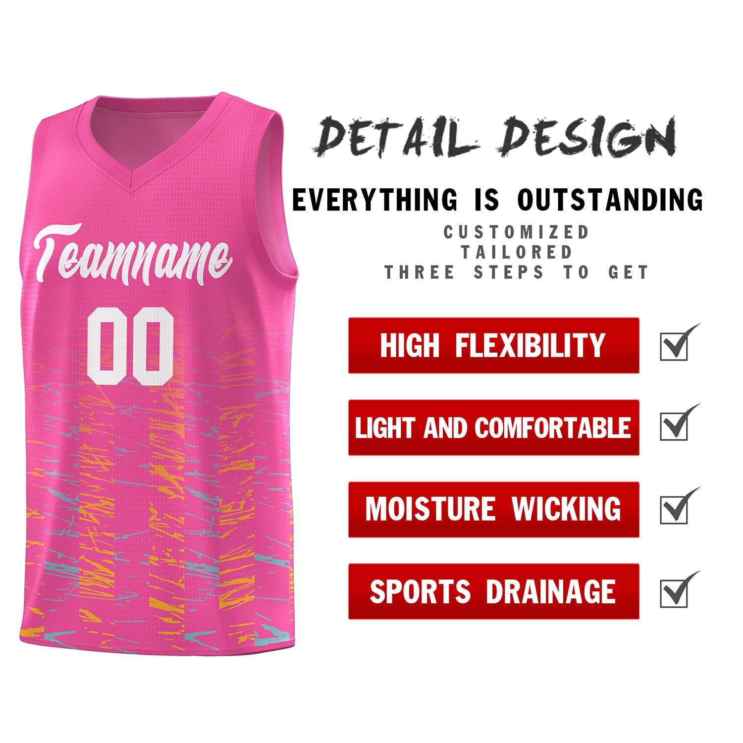 Custom Pink White Personalized Scratches Pattern Sports Uniform Basketball Jersey