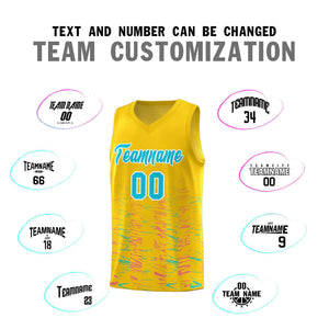 Custom Gold Sky Blue Personalized Scratches Pattern Sports Uniform Basketball Jersey