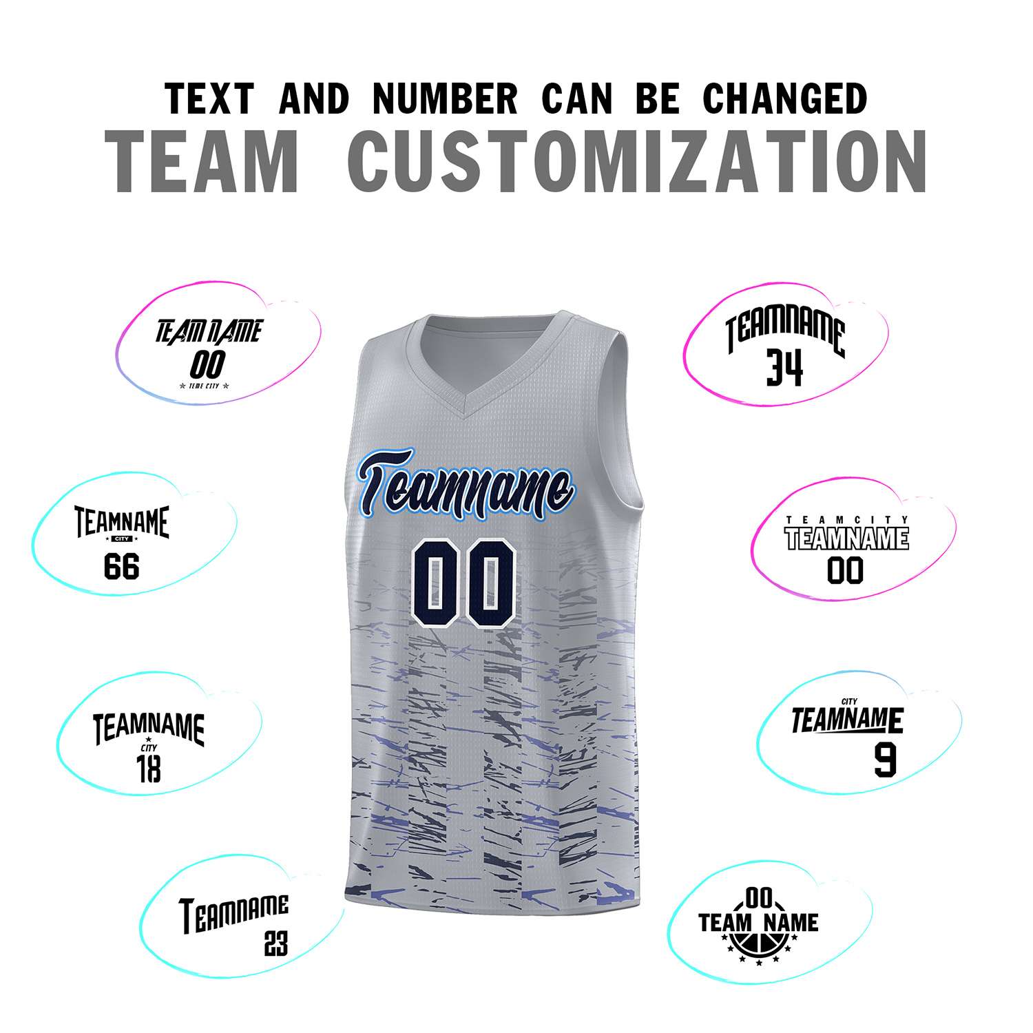 Custom Gray Navy Personalized Scratches Pattern Sports Uniform Basketball Jersey