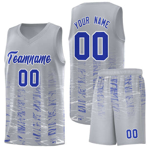 Custom Gray Royal Personalized Scratches Pattern Sports Uniform Basketball Jersey