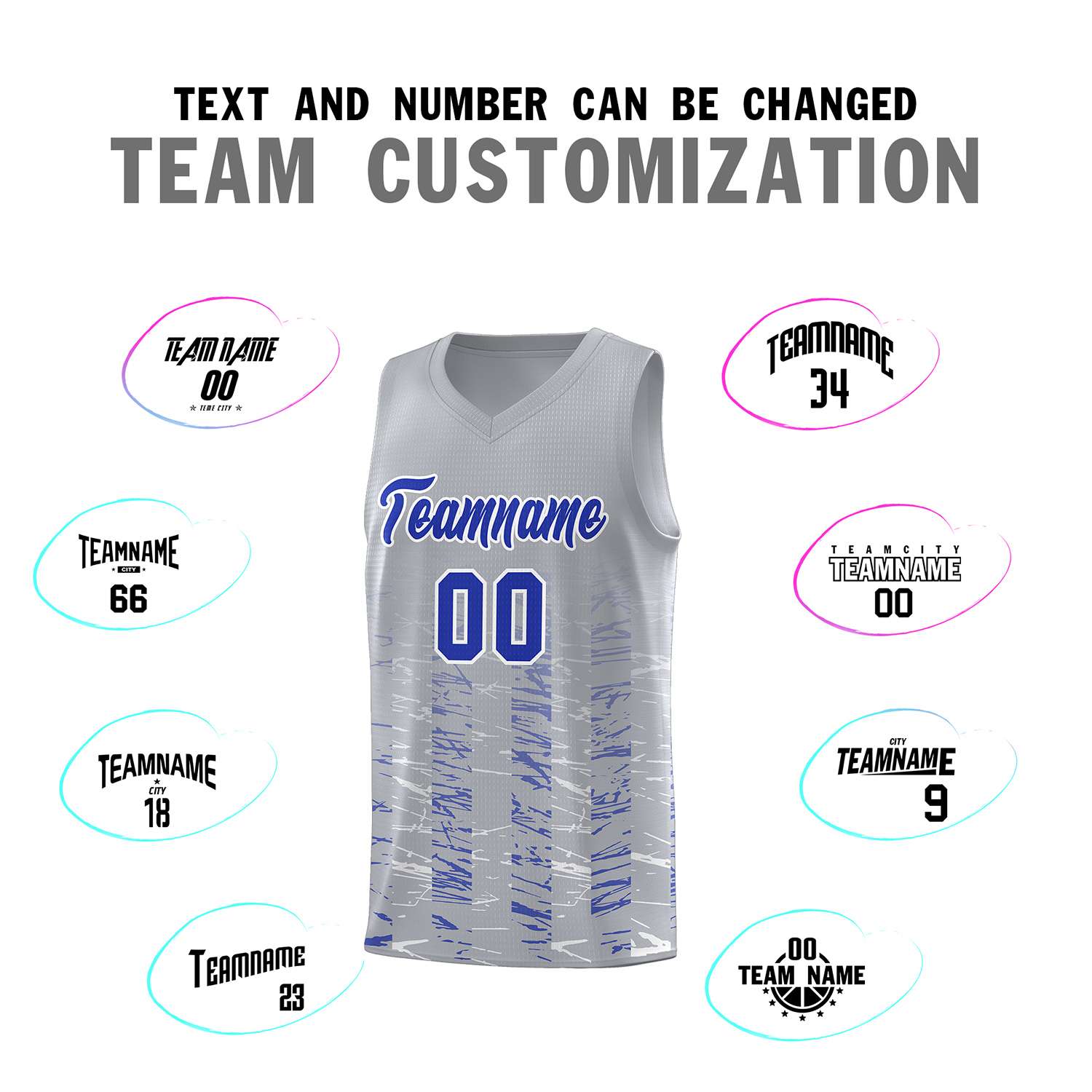 Custom Gray Royal Personalized Scratches Pattern Sports Uniform Basketball Jersey