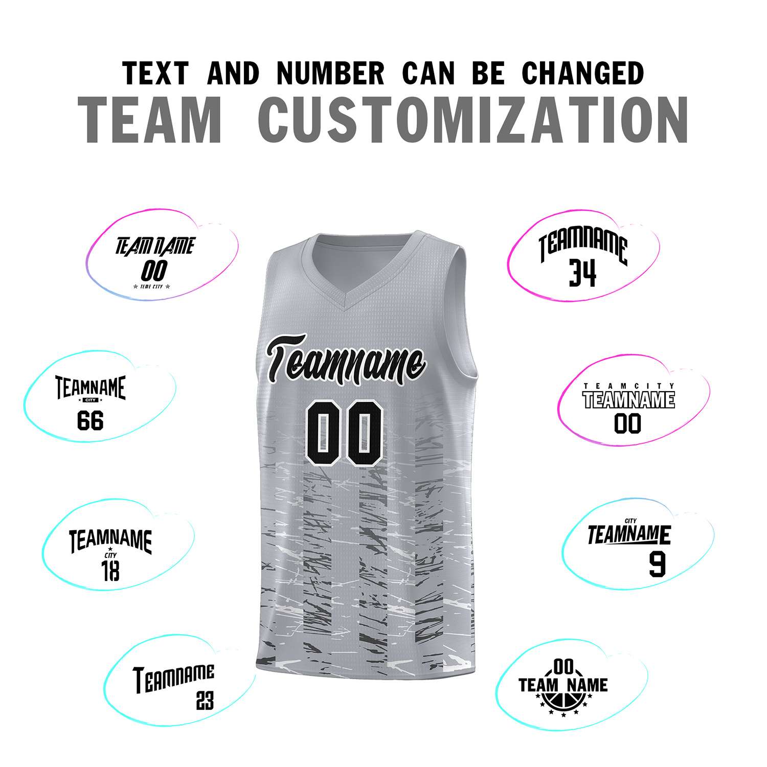 Custom Gray Black Personalized Scratches Pattern Sports Uniform Basketball Jersey