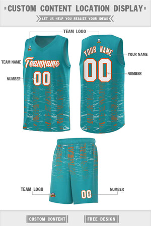 Custom Aqua White Personalized Scratches Pattern Sports Uniform Basketball Jersey