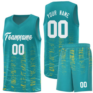 Custom Aqua White Personalized Scratches Pattern Sports Uniform Basketball Jersey