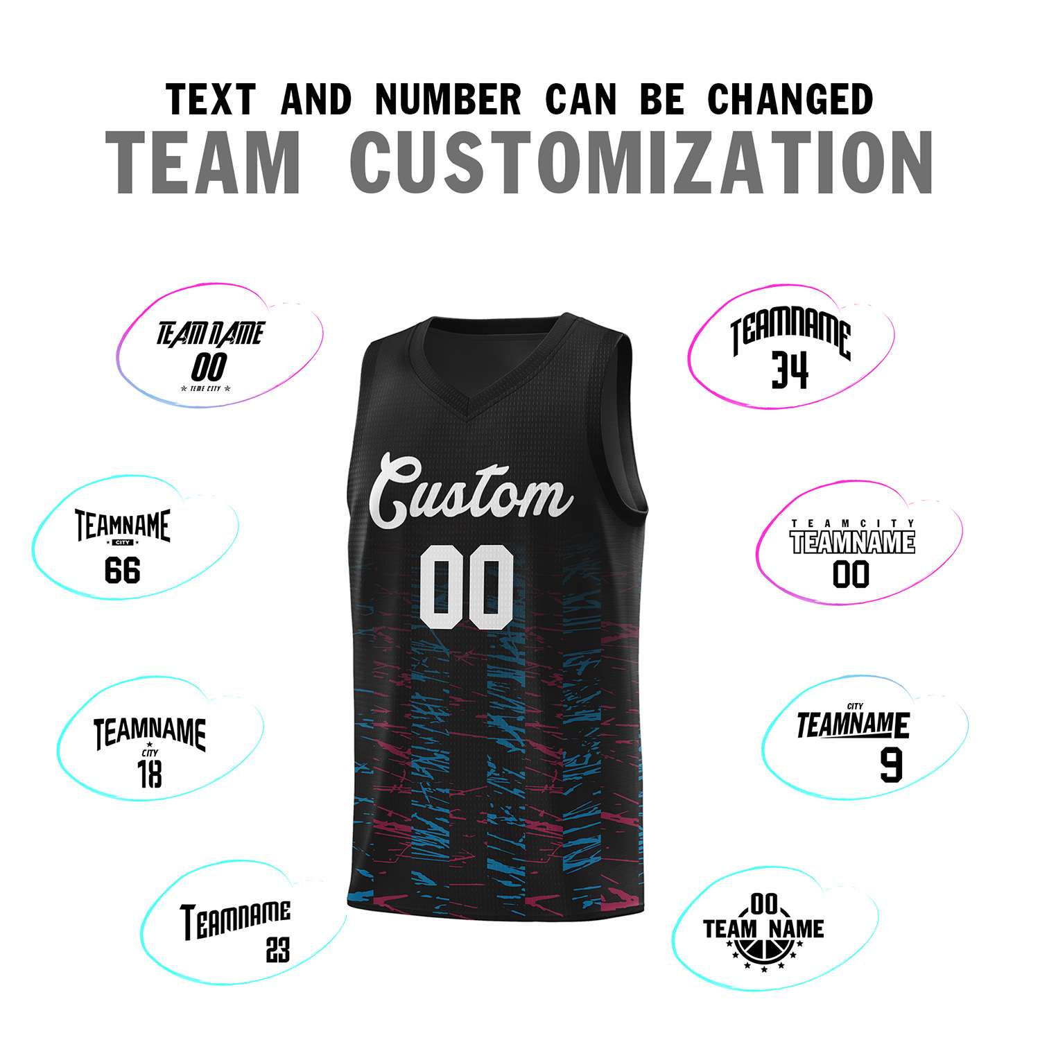 Custom Black White Personalized Scratches Pattern Sports Uniform Basketball Jersey