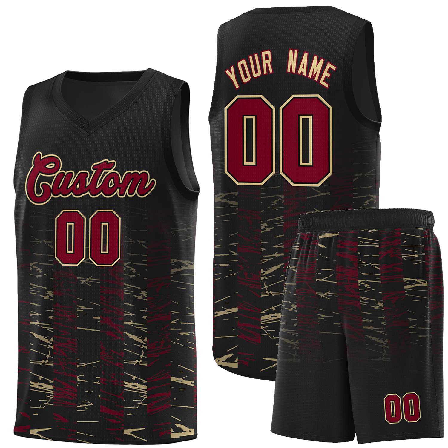 Custom Black Crimson Personalized Scratches Pattern Sports Uniform Basketball Jersey