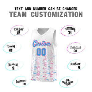 Custom White Powder Blue Personalized Scratches Pattern Sports Uniform Basketball Jersey