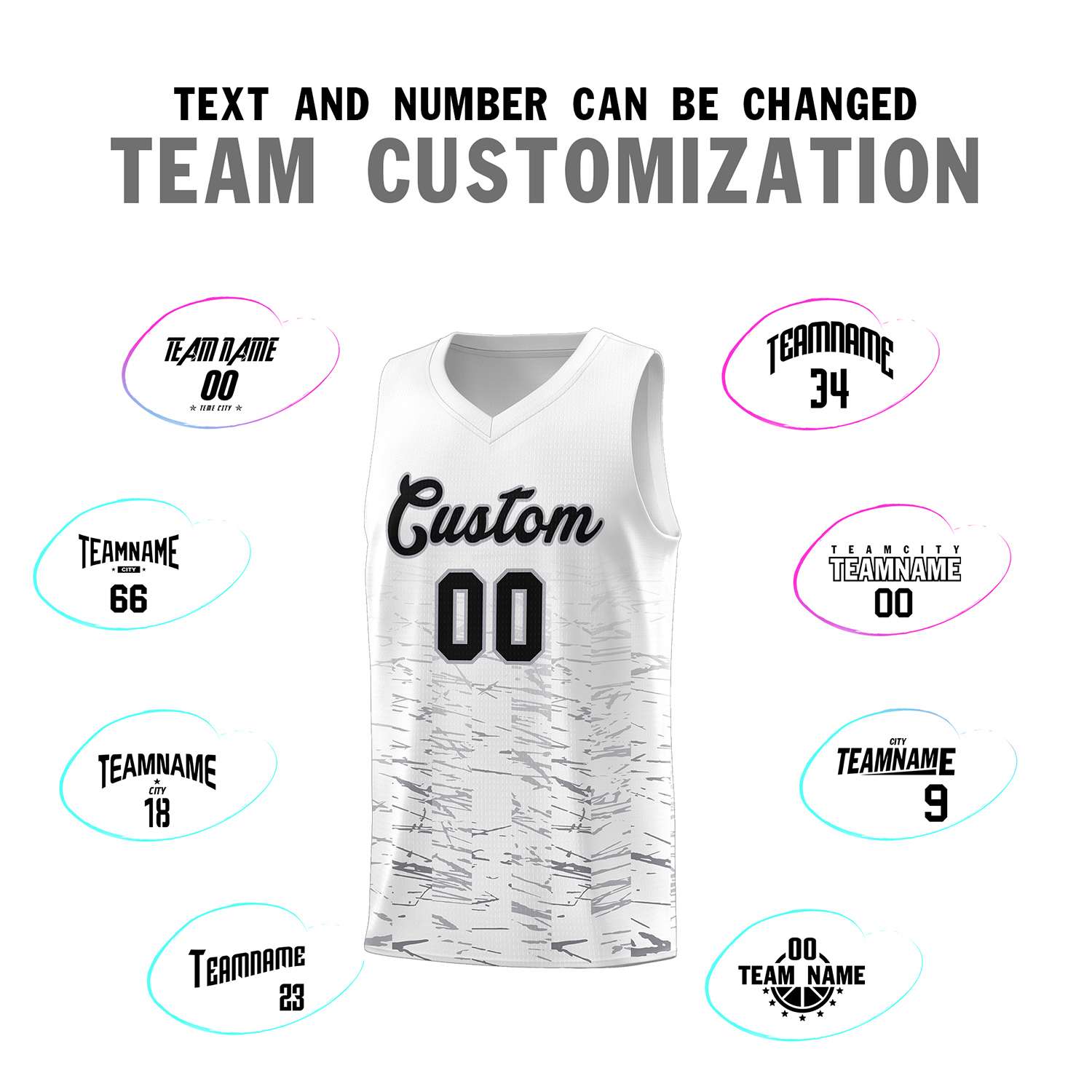 Custom White Black Personalized Scratches Pattern Sports Uniform Basketball Jersey