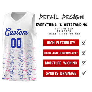 Custom White Royal Personalized Scratches Pattern Sports Uniform Basketball Jersey