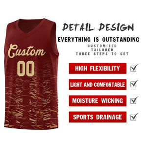 Custom Crimson Khaki Personalized Scratches Pattern Sports Uniform Basketball Jersey