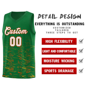 Custom Kelly Green White Personalized Scratches Pattern Sports Uniform Basketball Jersey