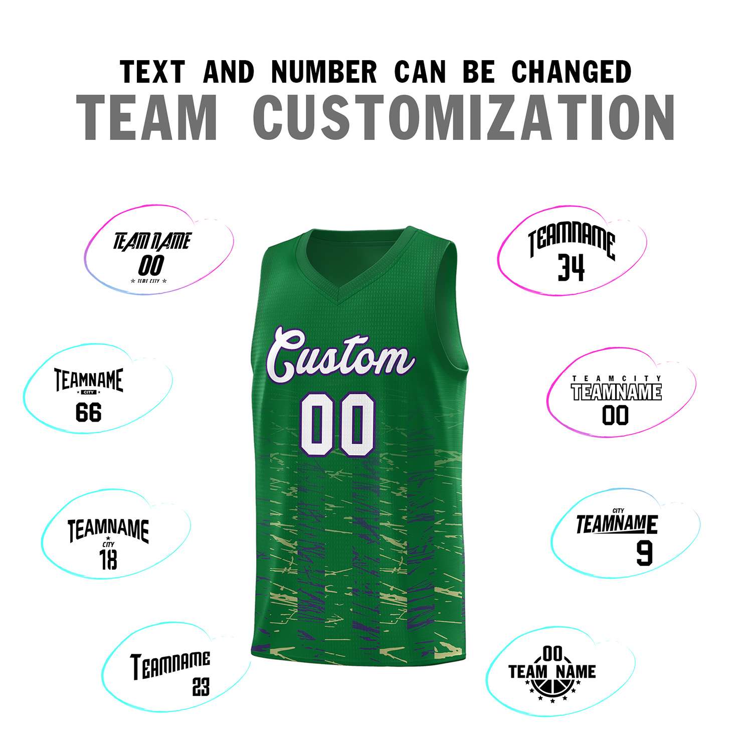 Custom Kelly Green White Personalized Scratches Pattern Sports Uniform Basketball Jersey