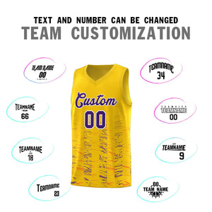 Custom Yellow Purple Personalized Scratches Pattern Sports Uniform Basketball Jersey