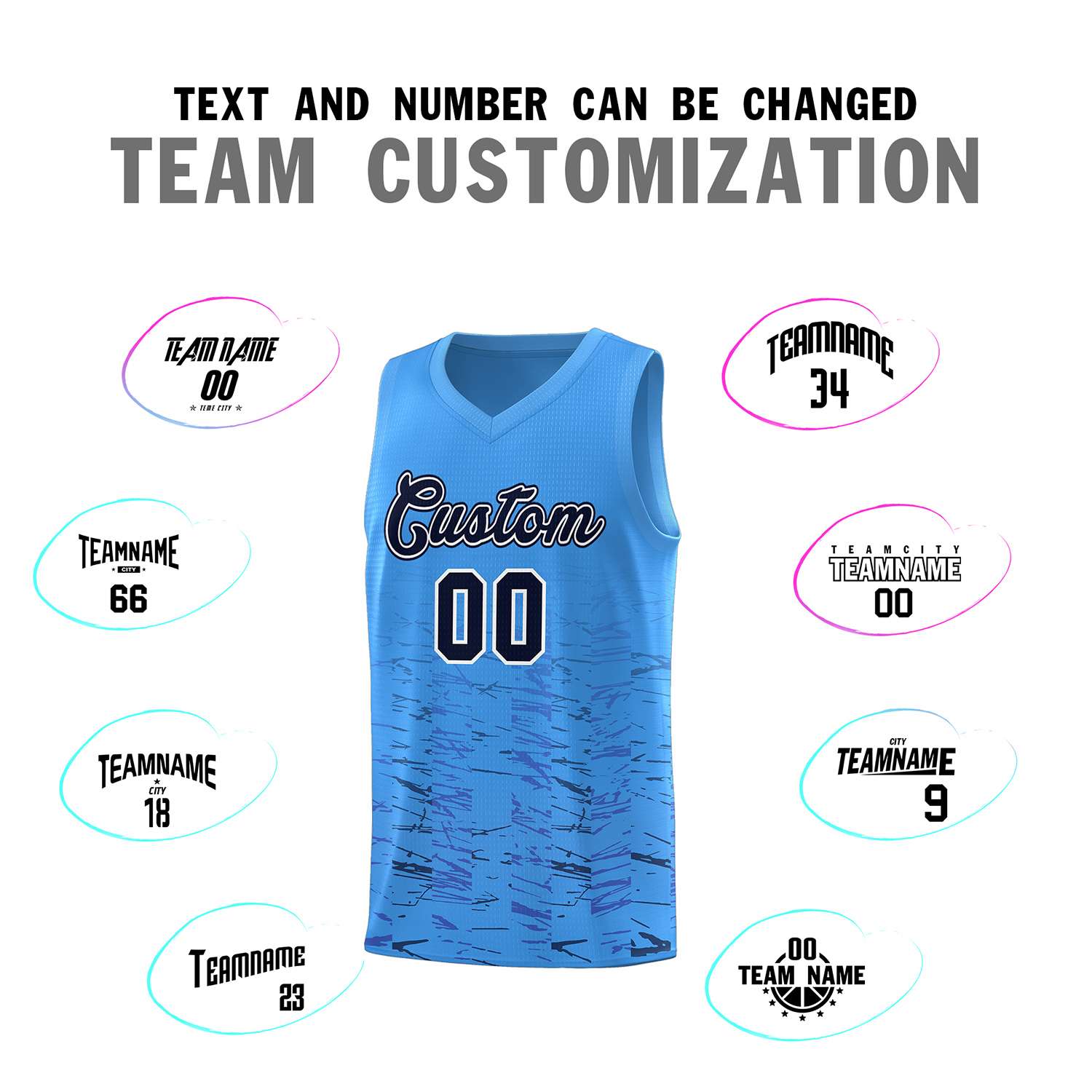 Custom Powder Blue Navy Personalized Scratches Pattern Sports Uniform Basketball Jersey