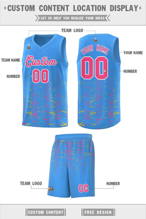 Custom Powder Blue Pink Personalized Scratches Pattern Sports Uniform Basketball Jersey