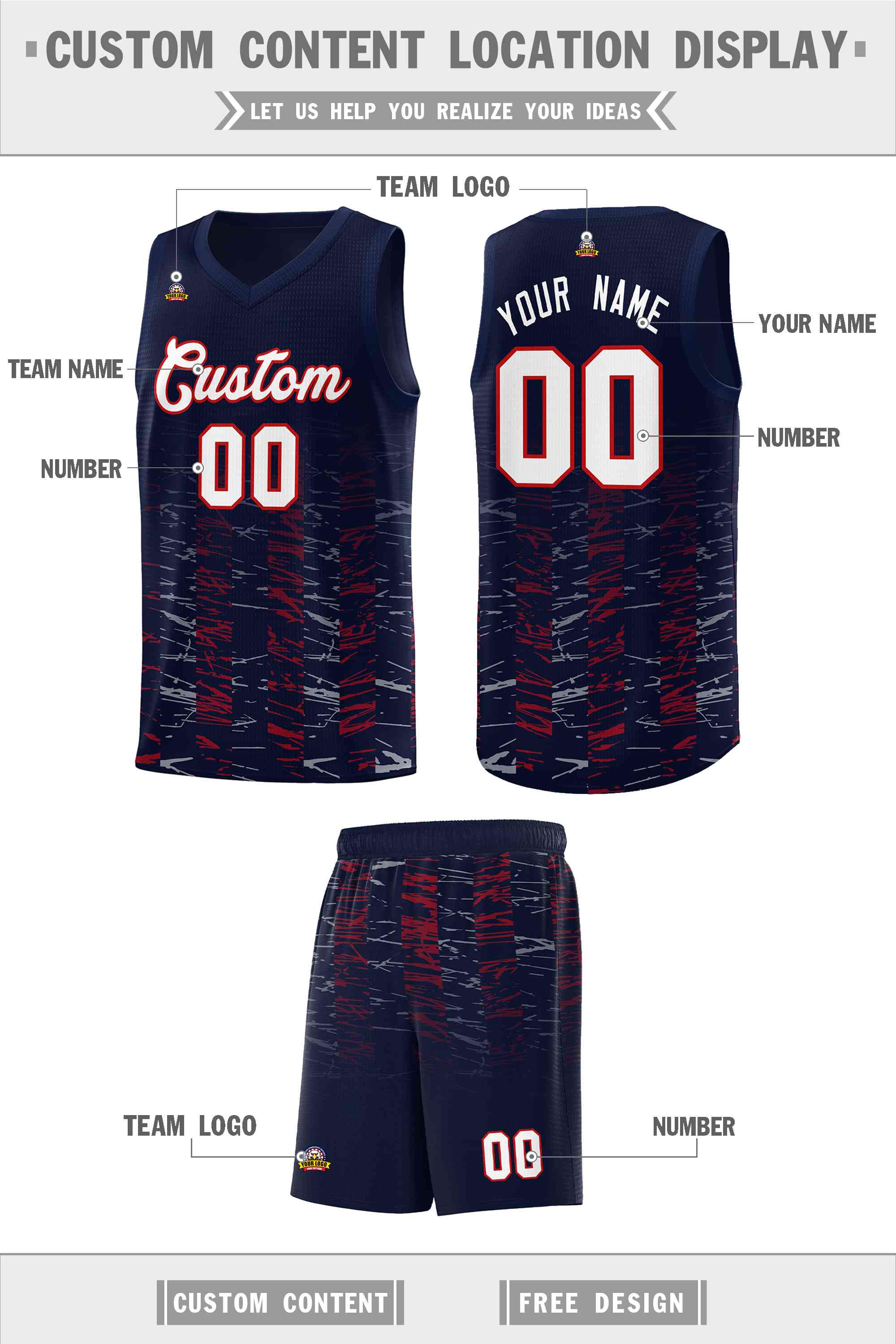 Custom Navy White Personalized Scratches Pattern Sports Uniform Basketball Jersey