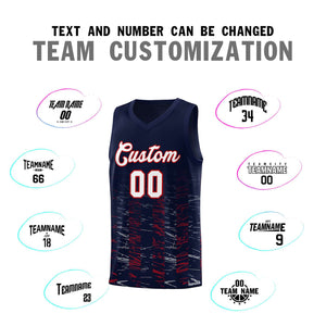 Custom Navy White Personalized Scratches Pattern Sports Uniform Basketball Jersey