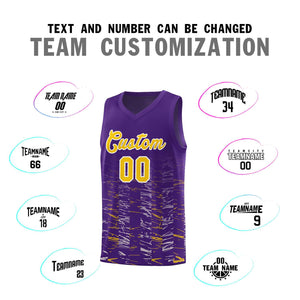 Custom Purple Gold Personalized Scratches Pattern Sports Uniform Basketball Jersey