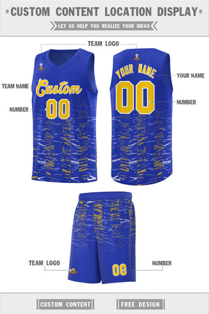 Custom Royal Gold Personalized Scratches Pattern Sports Uniform Basketball Jersey