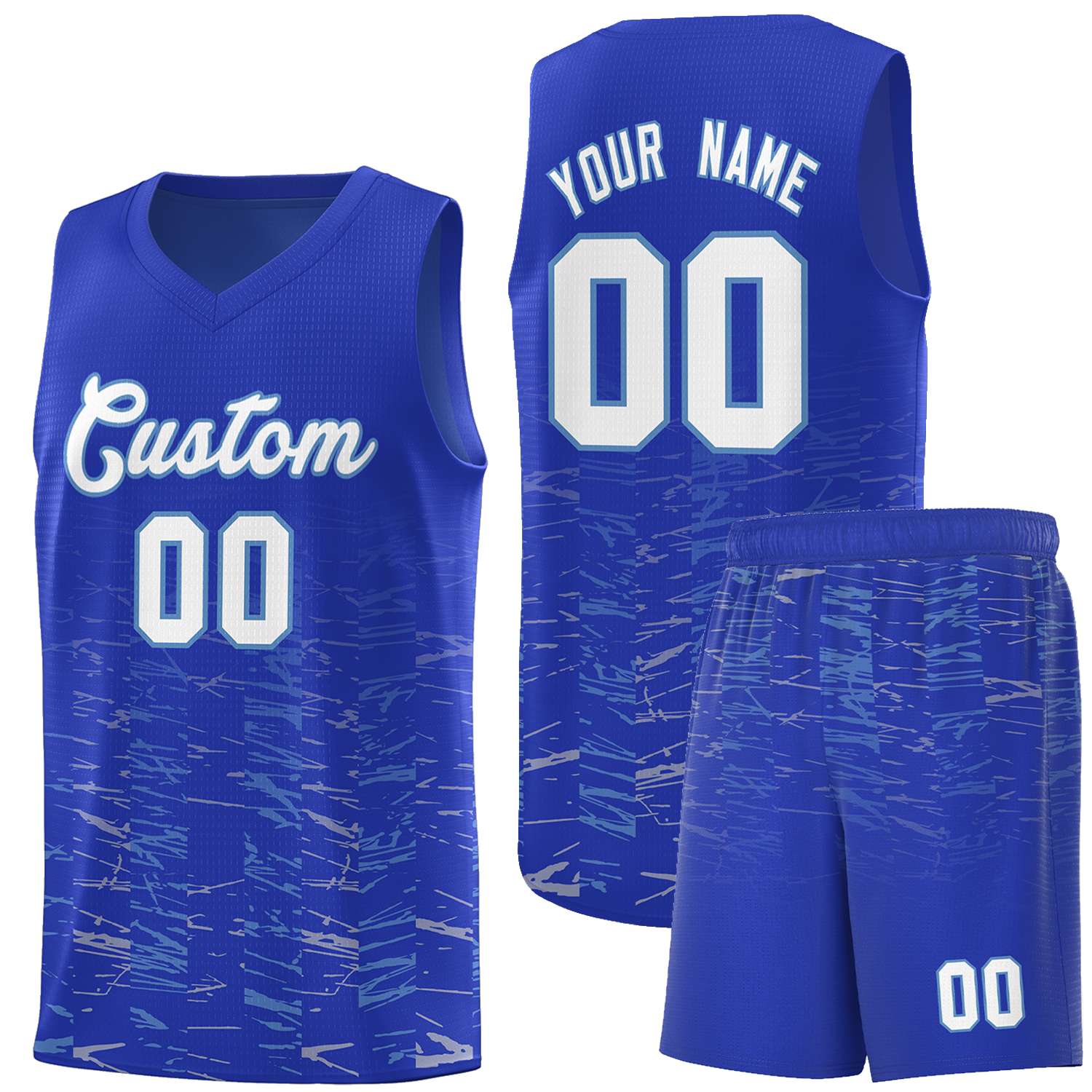 Custom Royal White Personalized Scratches Pattern Sports Uniform Basketball Jersey