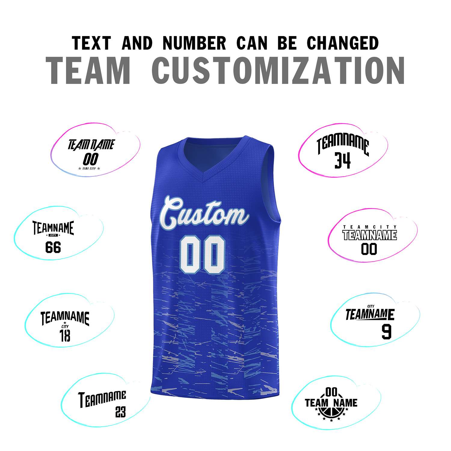 Custom Royal White Personalized Scratches Pattern Sports Uniform Basketball Jersey