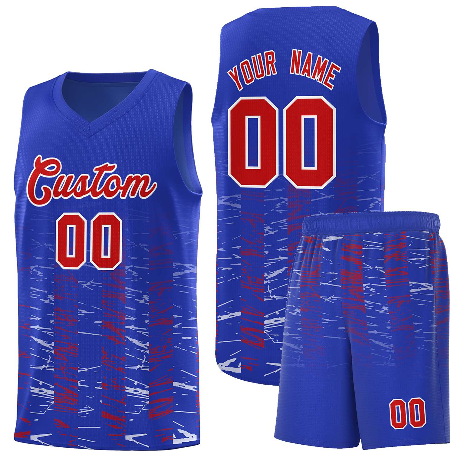 Custom Royal Red Personalized Scratches Pattern Sports Uniform Basketball Jersey