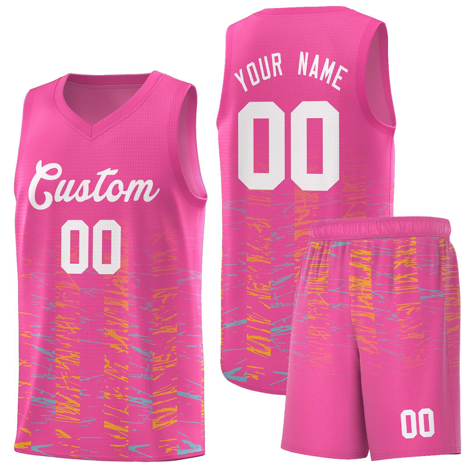 Custom Pink White Personalized Scratches Pattern Sports Uniform Basketball Jersey