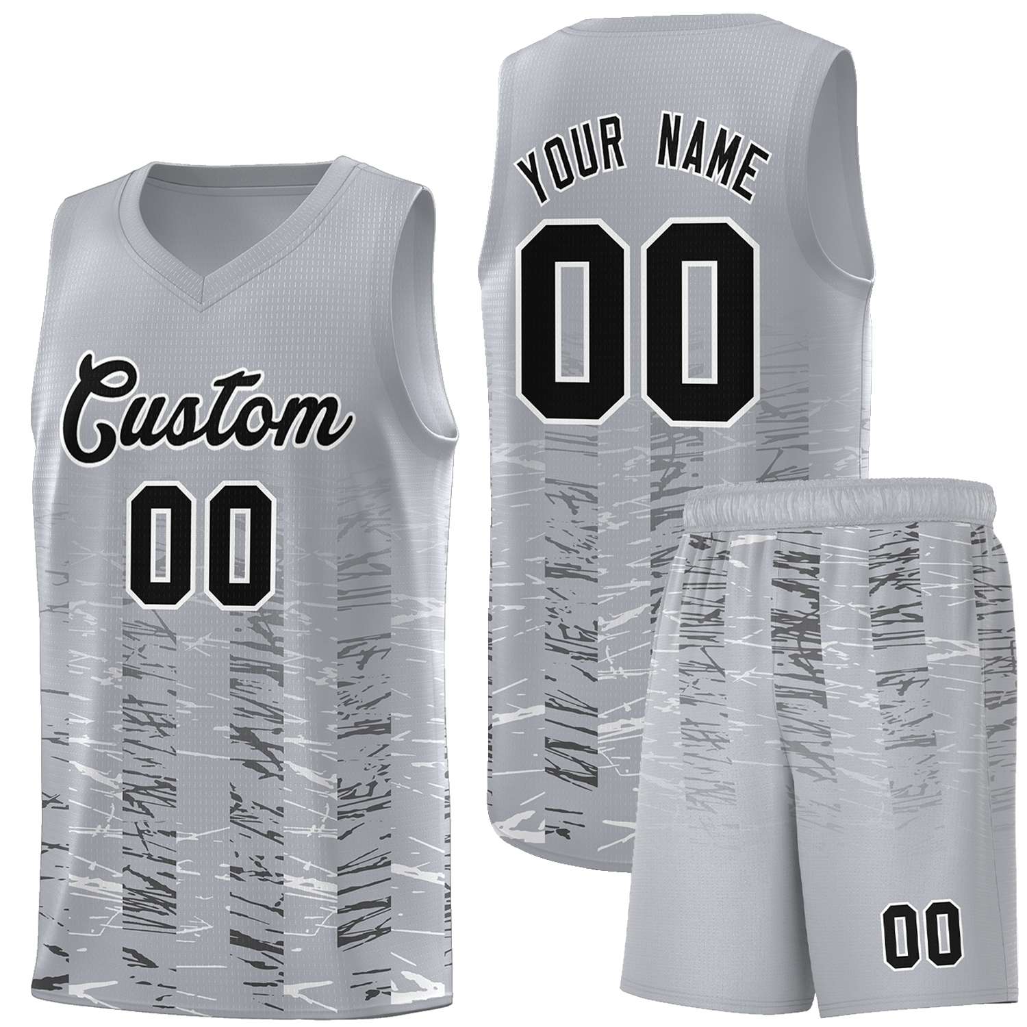 Custom Gray Black Personalized Scratches Pattern Sports Uniform Basketball Jersey