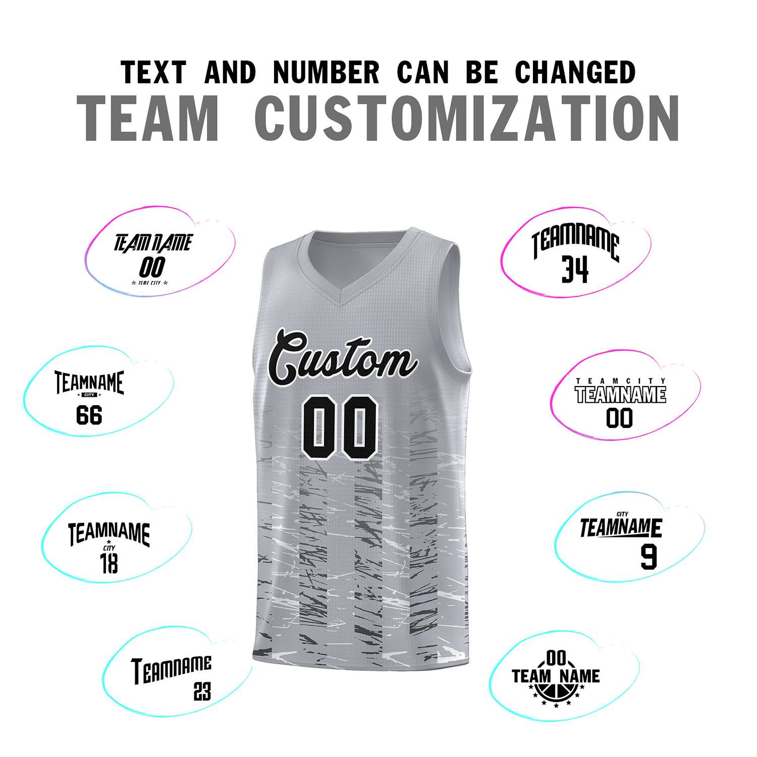 Custom Gray Black Personalized Scratches Pattern Sports Uniform Basketball Jersey