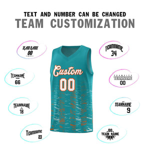 Custom Aqua White Personalized Scratches Pattern Sports Uniform Basketball Jersey