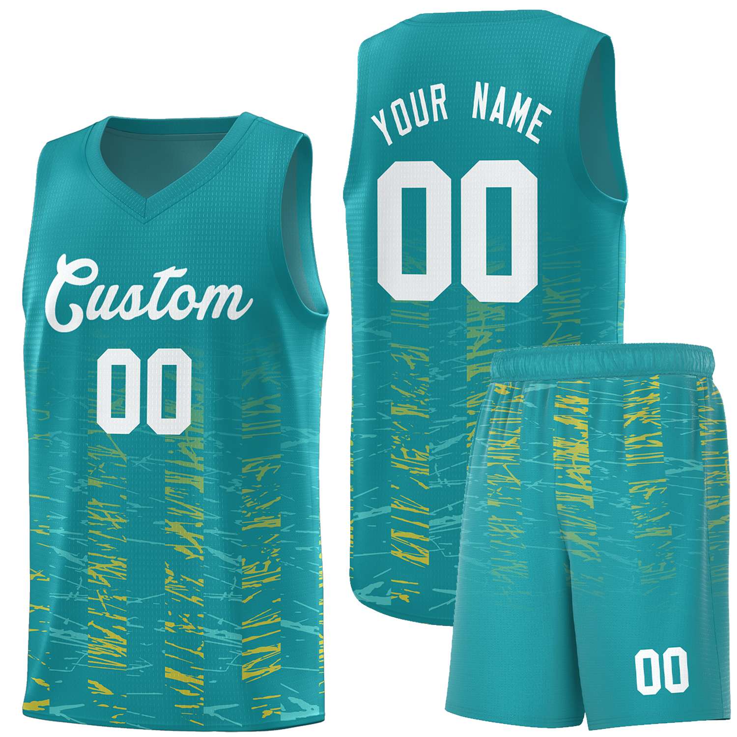 Custom Aqua White Personalized Scratches Pattern Sports Uniform Basketball Jersey